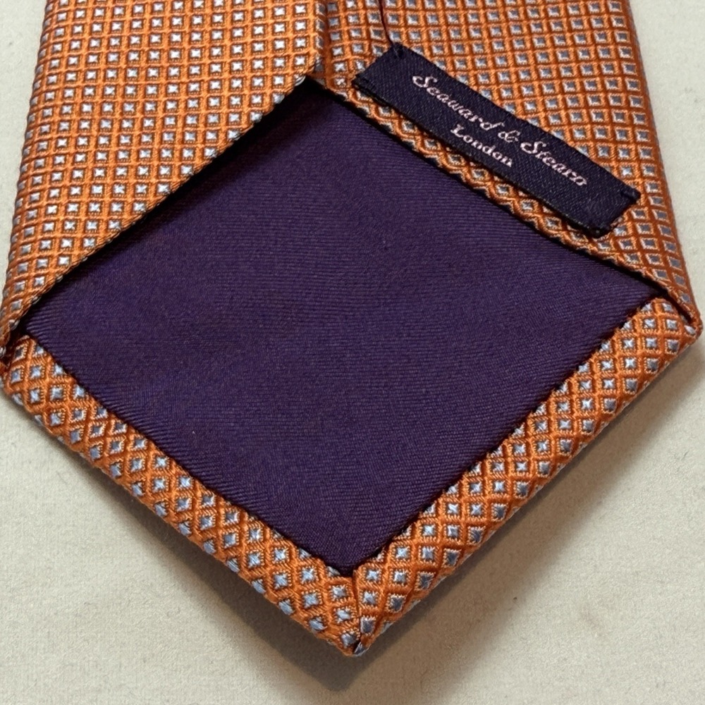 Seaward & Stearn Silk Tie Orange Light Blue Geometric Handmade England Luxury - Picture 3 of 6